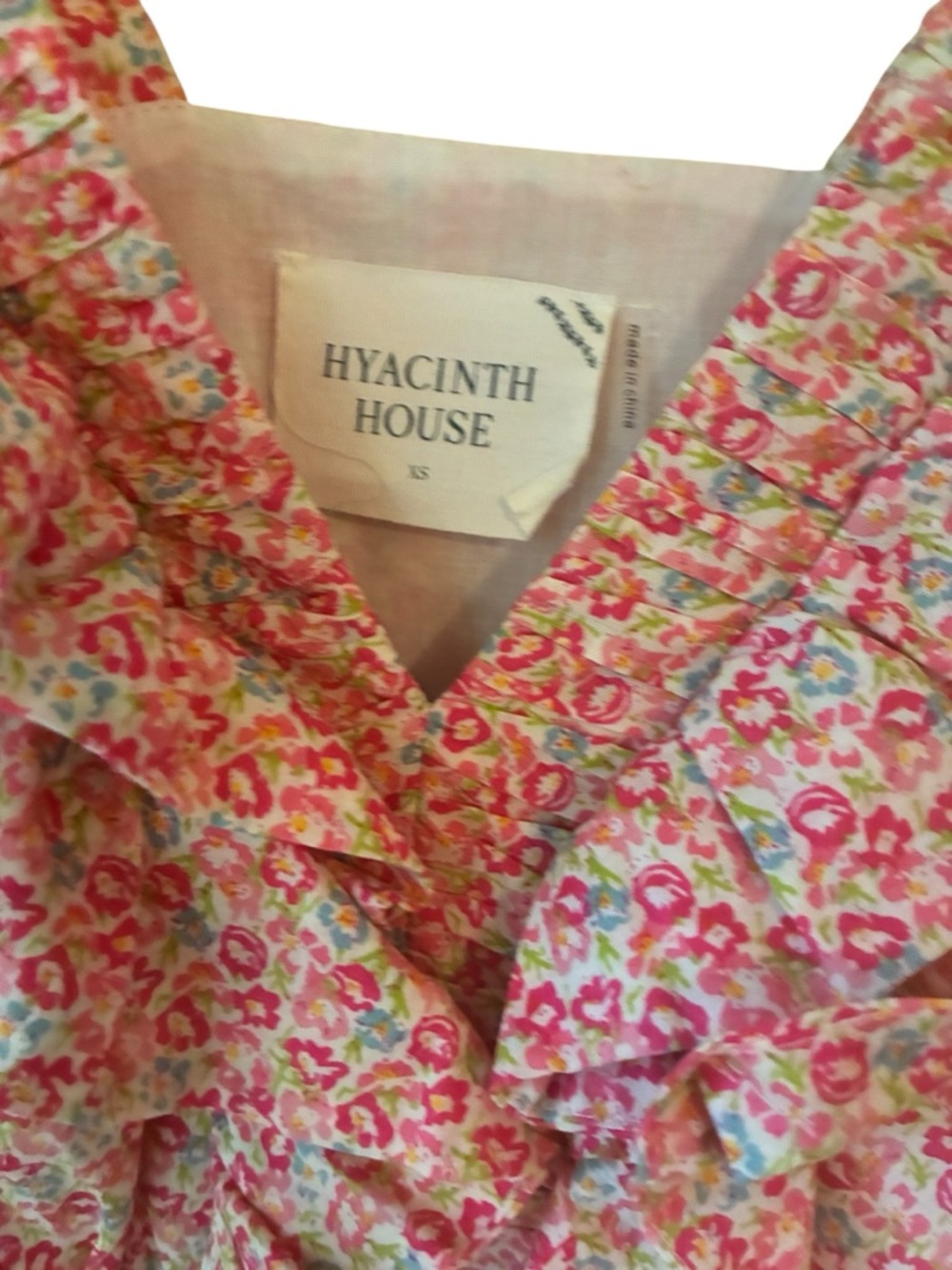 Hyacinth House April Mini Dress Pink Floral Ruffle Smocked Waist XS EUC - Picture 6 of 6